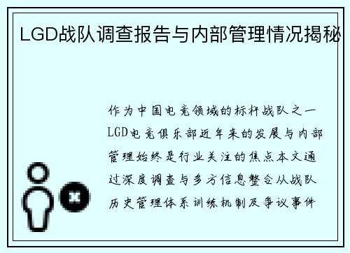LGD战队调查报告与内部管理情况揭秘